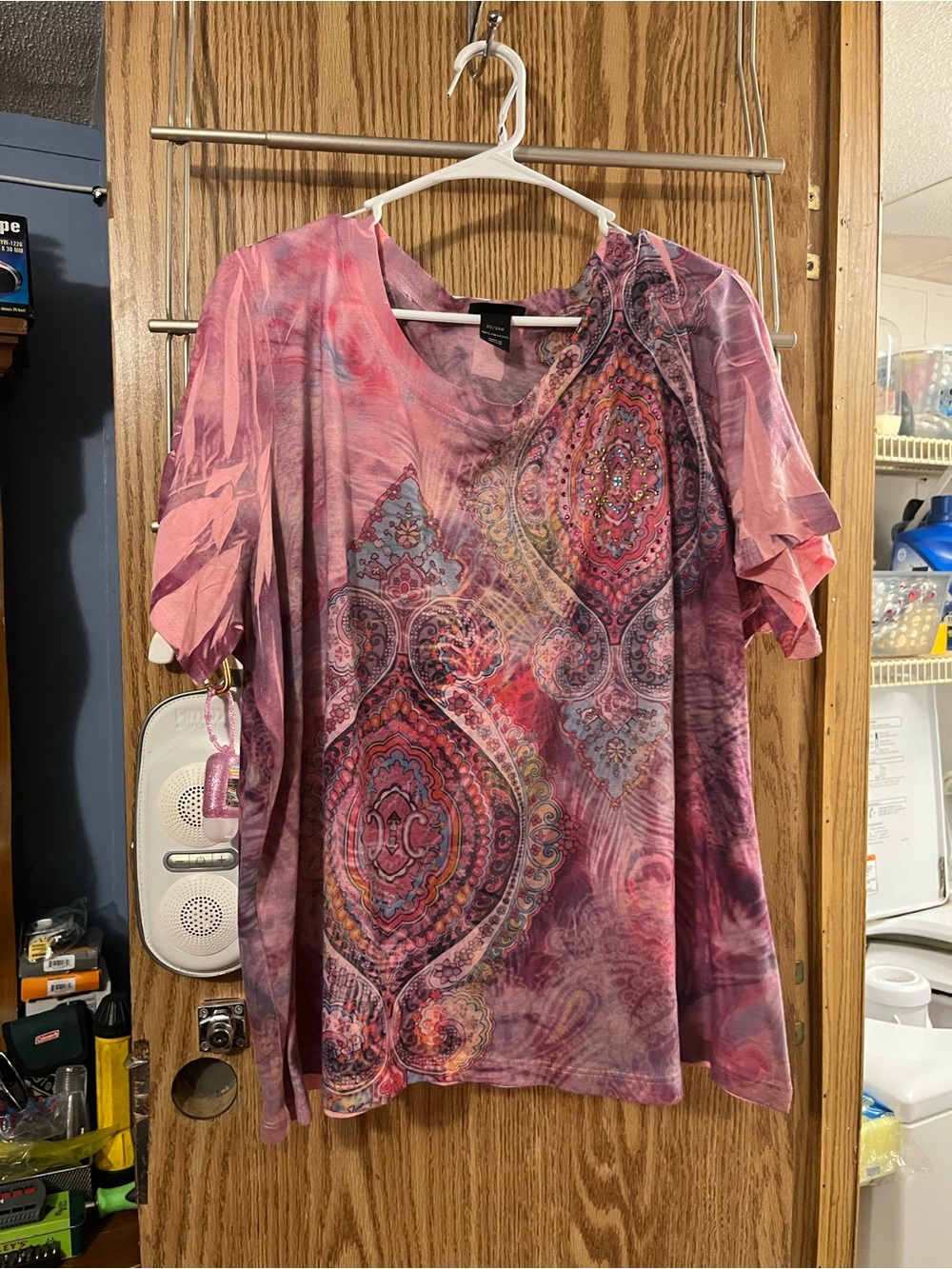 Lane Bryant Pink and Purple Paisley V-Neck Short Sleeve Tee